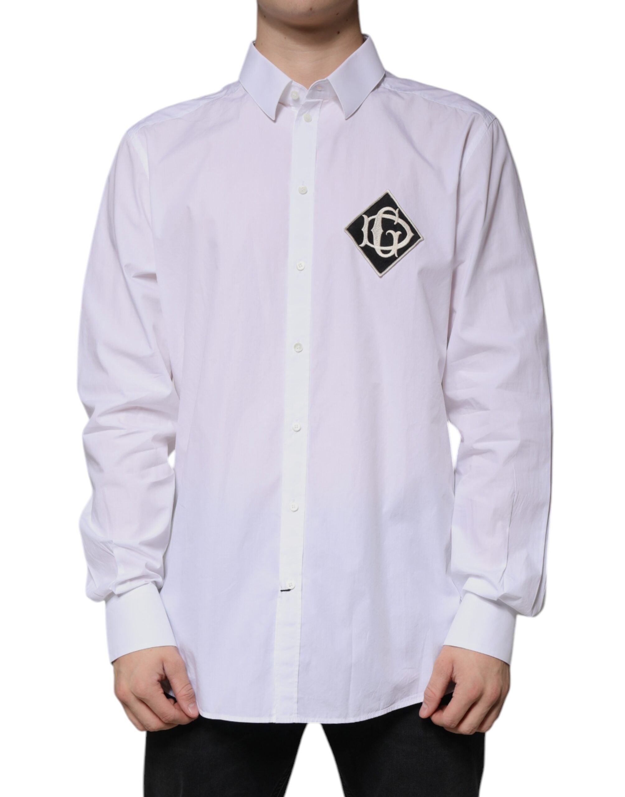 Dolce & Gabbana White Logo Cotton Shirt Slim Fit GOLD